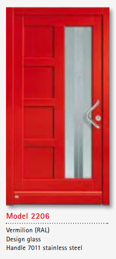 UNILUX Model 2206 Vermilion RAL Door, Modern Frame, Designer Glass, High Security Handle, Bespoke Timber Front Door